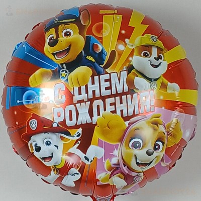 Шар (18''/46 см) Круг, Щенячий Патруль, Дружная команда, Красный